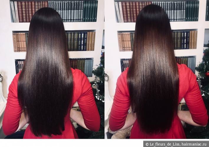 Фото: Эффект на моих волосах: слева аминокислоты, справа - коллаген