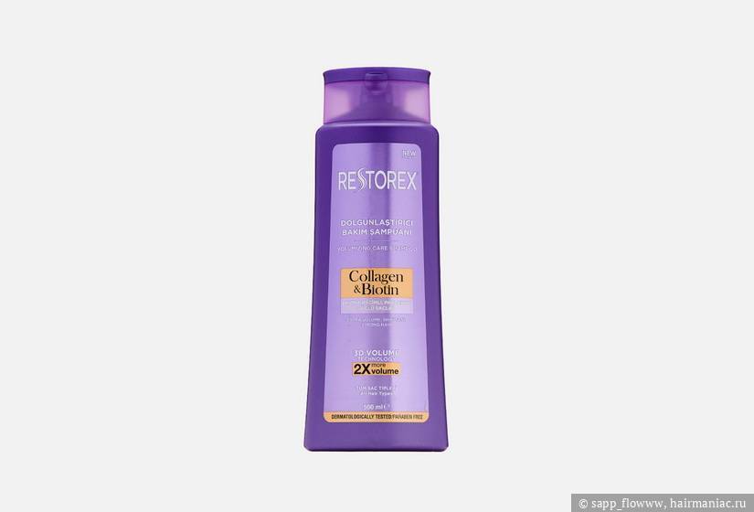 Фото: Шампунь для придания объёма для роста здоровых волос с коллагеном и биотином, RESTOREX
